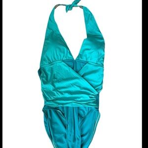 Women’s Marigo Teal Blue Halter One Piece Swim Suit Size 12